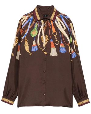 Etro Overhemden ,Bruin ,Printed Silk Shirt