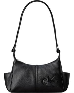 Calvin Klein Tassen ,Zwart ,Leer Pockets Monologo Crossbody