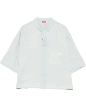 KENZO Overhemden ,Blauw ,Katoen Geborduurd Katoenen Shirt - Wit