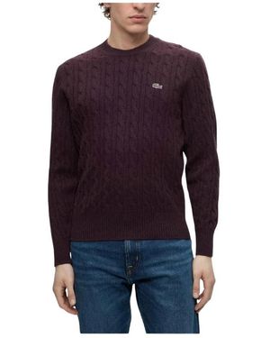 Lacoste Pullover Met Kabelpatroon En Ronde Hals - Paars
