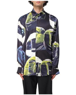 MSGM Seidenes Abstrakt Print Hemd - Blau