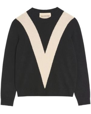 Valentino Wollpullover Mit Intarsien-V - Schwarz