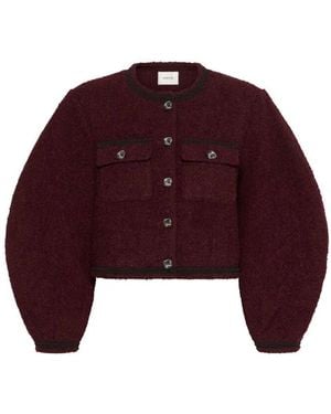 Gestuz Bordeaux Kort Bouclé Jas Met Knopen - Paars