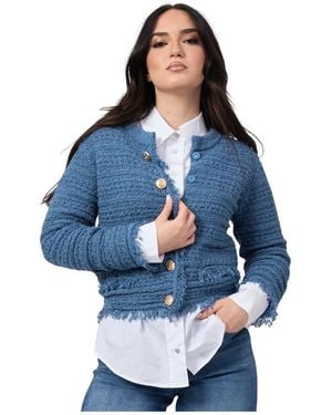 iBlues Blauer Strick-Cardigan Mit Fransen