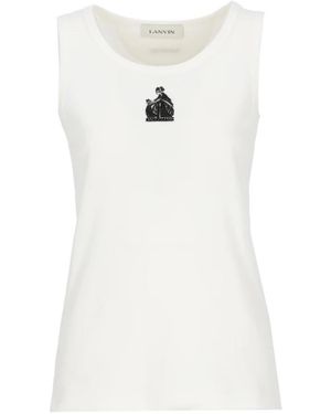 Lanvin Tops ,Wit ,Katoen Sleeveless Geborduurde Top