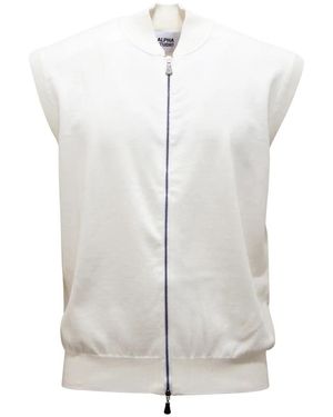 Alpha Studio Jassen ,Wit ,Katoen O3899 Waistcoat Met Volledige Rits