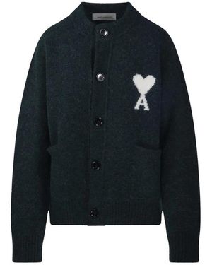 Ami Paris Truien & Vesten ,Groen ,Wol Quota Crewneck Cardigan Met Ami De Coeur - Blauw