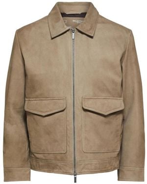 SELECTED Leren Jassen - Naturel