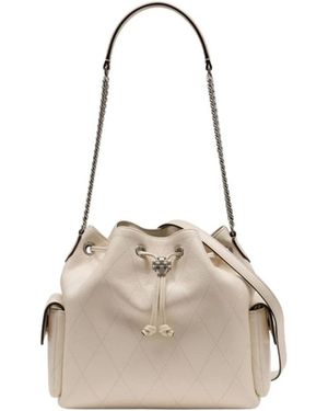 Tory Burch Charlie Quilted Drawstring Schoudertas - Naturel