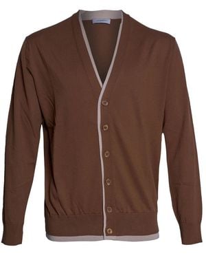 Paolo Pecora Truien & Vesten ,Bruin ,Katoen V-Neck Cardigan