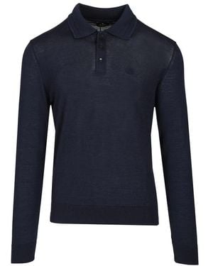 Etro Wol En Zijde Poloshirt - Blauw
