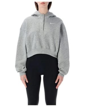 Nike Phoenix Fleece Oversized Cropped Henley Hoodie - Grau