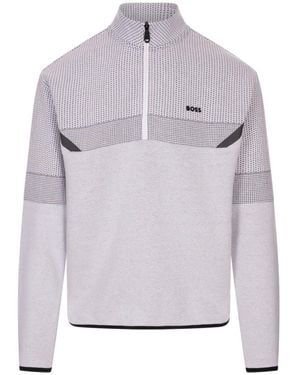 HUGO Gesteppter Jacquard-Zip-Up-Sweatshirt Grau