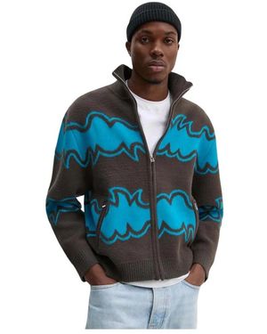 Bluemarble Jacquard Reißverschluss-Strickjacke - Blau