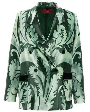 F.R.S For Restless Sleepers Mereope Double-Breasted Velvet Blazer - Groen