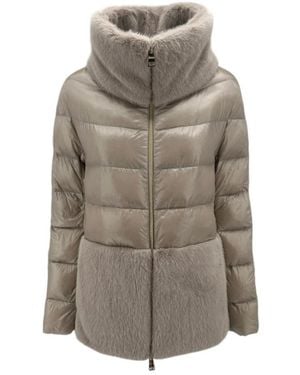 Herno Jassen ,Faux Fur Puffer Jacket - Grijs