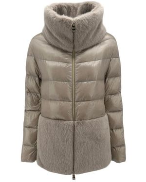 Herno Jassen ,Faux Fur Puffer Jacket - Grijs