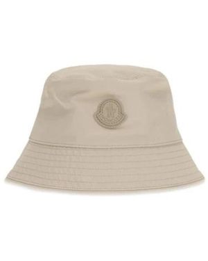Moncler Accessoires ,Katoen Leather Logo Cotton Blend Bucket Hat - Naturel