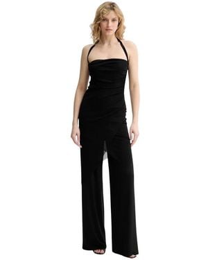 KARL LAGERFELD Jumpsuits & Playsuits ,Zwart ,Polyester Halterneck Jumpsuit Met Wijde Pijpen En Overgooi Detail