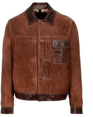 Blauer Braune Lederjacke Mit Spitzkragen