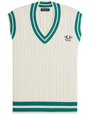 Fred Perry Truien & Vesten ,Wit ,Katoen Kabel Tennis Tank - Blauw