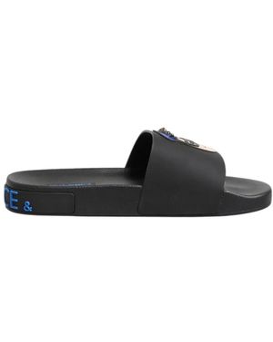 Dolce & Gabbana Zwarte Leren Slides Strandschoenen
