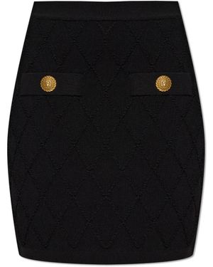 Balmain Rokken ,Zwart ,Leer Korte Rok Met Decoratieve Zakken