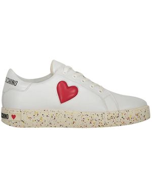 Love Moschino Niedrige ledersneaker mit kontrastierenden einsätzen - Weiß