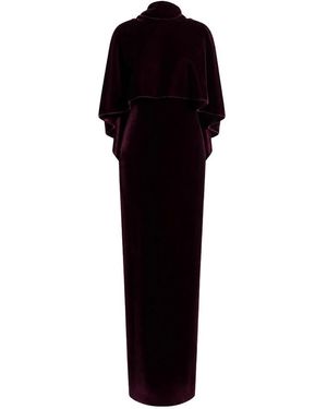 Alberta Ferretti Kleedjes ,Paars ,Polyester Fluwelen Avondjurk Met Capelet - Zwart