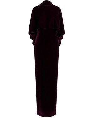 Alberta Ferretti Kleedjes ,Paars ,Polyester Fluwelen Avondjurk Met Capelet - Zwart