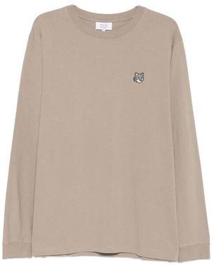 Maison Kitsuné Tops ,Katoen Fox Head Comfort Long Sleeve T-Shirt - Naturel