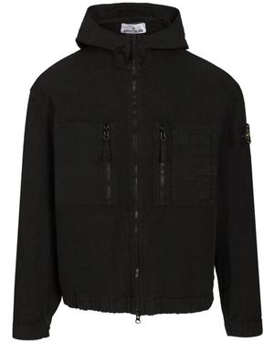 Stone Island Jassen ,Zwart ,Katoen All-Weather Cotton Canvas S.I. Ghost Overshirt