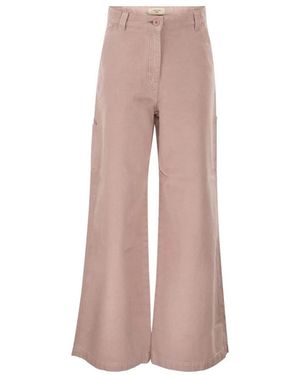 Weekend by Maxmara Wijde Katoenen Twill Broek - Roze