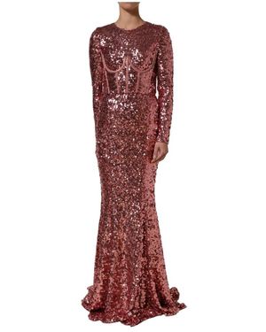 Dolce & Gabbana Kleedjes ,Roze ,Pailletten Lange Paillettenjurk Met Corset Details - Rood