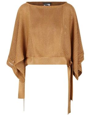Alberta Ferretti Mesh Gestrickter Poncho Pullover - Natur
