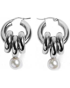 Simone Rocha Accessoires ,Wit ,Stacked Link Pearl Hoop Earrings - Metallic