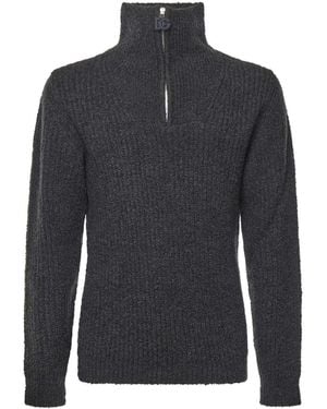 Dolce & Gabbana Grauer Reißverschluss Pullover Kaschmir Wollmischung - Blau