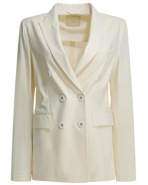 Circolo 1901 Jassen ,Wit ,Katoen Dubbelrijen Crêpe Blazer - Naturel
