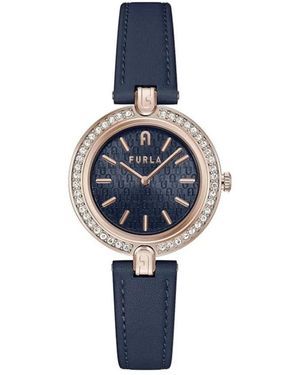 Furla Accessoires ,Blauw ,Leer Leren Horloge Met Klassiek Design
