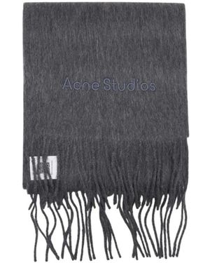 Acne Studios Accessoires ,Grijs ,Wol Logo Geborduurde Wolmix Sjaal
