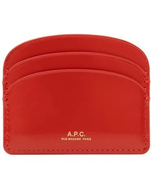 A.P.C. Accessoires ,Rood ,Leer Demi-Lune Cardholder