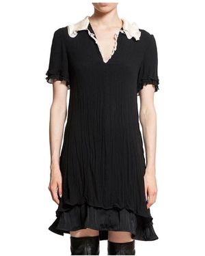Jil Sander Gerüschtes Seidenkleid Mit V-Ausschnitt - Schwarz