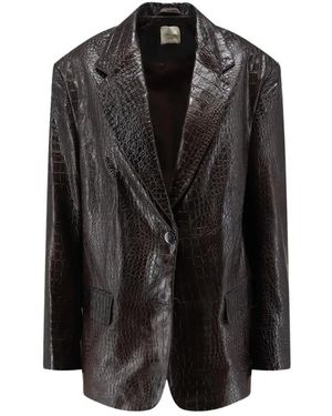 Alysi Jassen ,Bruin ,Katoen Leren Blazer - Zwart