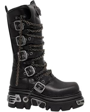New Rock Schoenen ,Zwart ,Leer Chain Wrap Buckle Boot