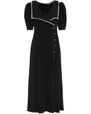 Alessandra Rich Kleedjes ,Zwart ,Polyester Cady Midi Jurk Met Kantafwerking