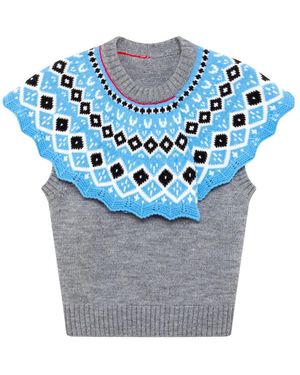 MSGM Truien & Vesten ,Grijs ,Wol Fair Isle Cape Collar Brei - Blauw