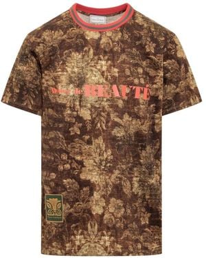 Pierre Louis Mascia Braunes t-shirt mit logo und blumenmuster