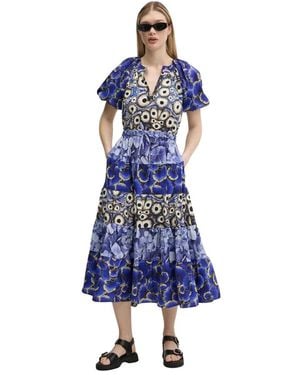 Desigual Cells Long Lacroix Jurk - Blauw