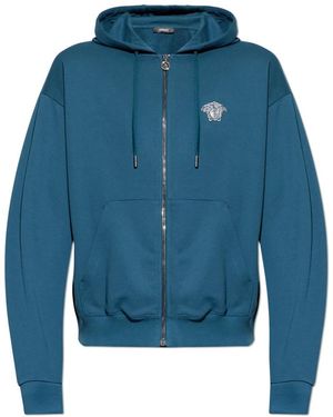 Versace Hoodies & Sweatvesten ,Blauw ,Katoen Hooded Sweatshirt