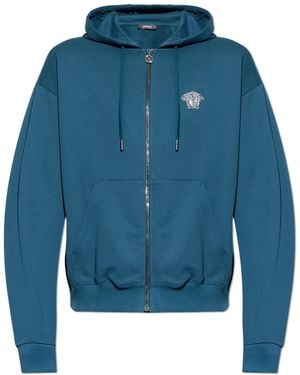 Versace Hoodies & Sweatvesten ,Blauw ,Katoen Hooded Sweatshirt